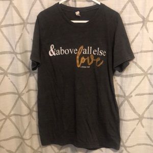 Canvas: "& above all else love 1 Peter 4:8" medium gray tshirt